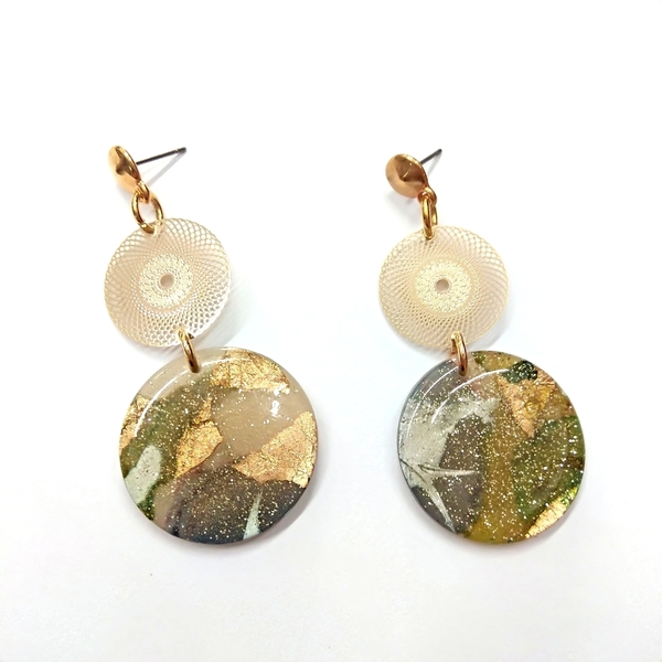 Olive ink series earrings - γυαλί, επιχρυσωμένα, πηλός, κρεμαστά, Black Friday - 2
