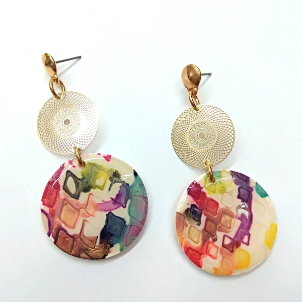 Colourfull clay earrings - γυαλί, επιχρυσωμένα, πηλός, κρεμαστά, Black Friday