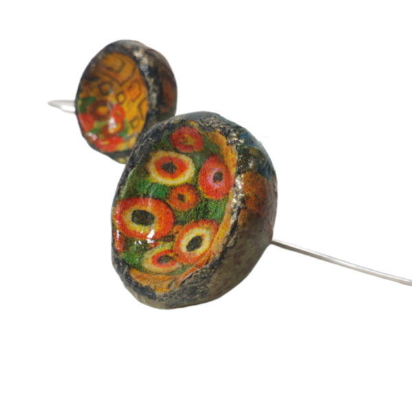Klimt inspired earrings - vintage, ασήμι 925, πηλός, γεωμετρικά σχέδια, romantic, all day, unique, boho, κρεμαστά