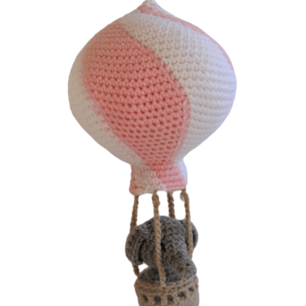παιδικό Mobile αερόστατο με ελεφαντάκι - δώρο, αερόστατο, λούτρινα, μόμπιλε, amigurumi