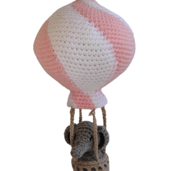 παιδικό Mobile αερόστατο με ελεφαντάκι - δώρο, αερόστατο, λούτρινα, μόμπιλε, amigurumi - 2