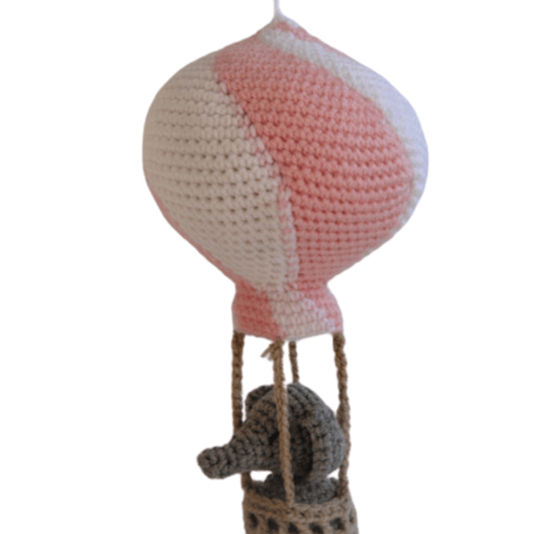 παιδικό Mobile αερόστατο με ελεφαντάκι - δώρο, αερόστατο, λούτρινα, μόμπιλε, amigurumi - 3