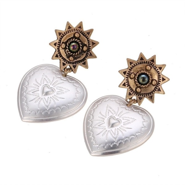 Σκουλαρίκια καρδιές - ορείχαλκος, κρεμαστά, faux bijoux