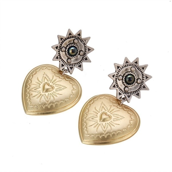 Σκουλαρίκια καρδιές - ορείχαλκος, κρεμαστά, faux bijoux - 2