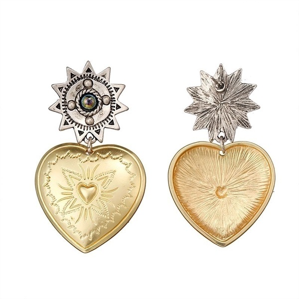 Σκουλαρίκια καρδιές - ορείχαλκος, κρεμαστά, faux bijoux - 3
