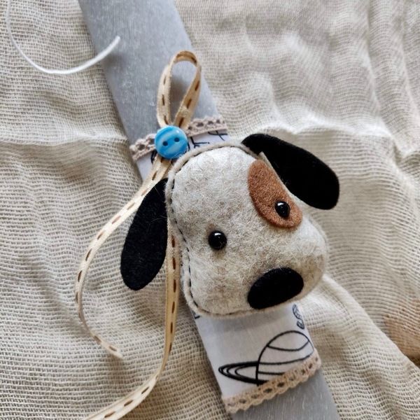 Λαμπάδα αρωμτική με σκυλάκι καρφίτσα από τσόχα - αγόρι, λαμπάδες, σκυλάκι - 4