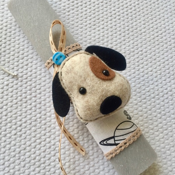 Λαμπάδα αρωμτική με σκυλάκι καρφίτσα από τσόχα - αγόρι, λαμπάδες, σκυλάκι - 2