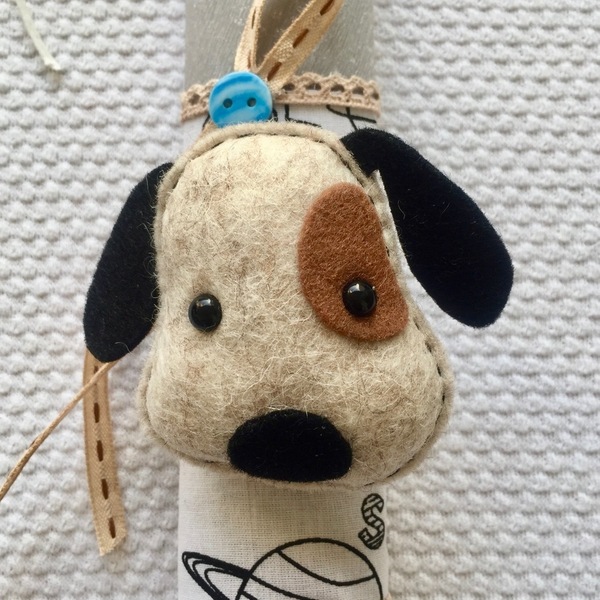 Λαμπάδα αρωμτική με σκυλάκι καρφίτσα από τσόχα - αγόρι, λαμπάδες, σκυλάκι - 3