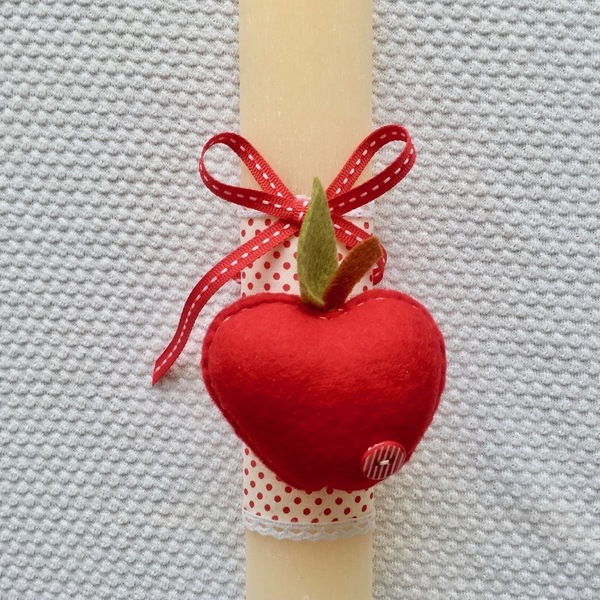 Λαμπάδα αρωματική με χειροποίητη καρφίτσα μήλο! - κορίτσι, λαμπάδες, για ενήλικες, για εφήβους - 2