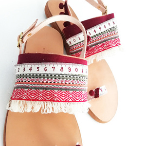 Bohemian flat sandals. - ύφασμα, boho, φλατ, ankle strap - 2