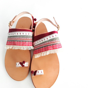 Bohemian flat sandals. - ύφασμα, boho, φλατ, ankle strap - 3