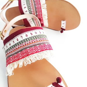 Bohemian flat sandals. - ύφασμα, boho, φλατ, ankle strap - 4