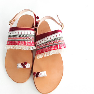 Bohemian flat sandals. - ύφασμα, boho, φλατ, ankle strap - 5