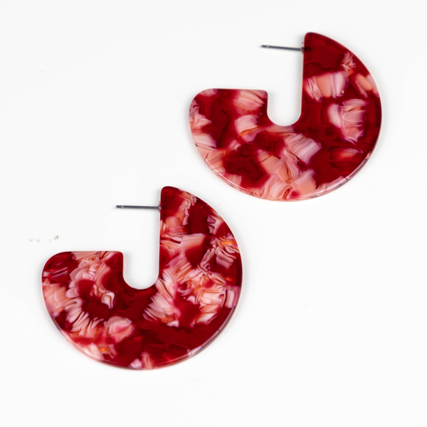 Ακρυλικά Κόκκινα Σκουλαρίκια με νερά - ακρυλικό, boho, κρεμαστά, faux bijoux