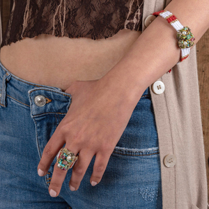 ATHINA MAILI - Υφαντό δαχτυλίδι με μαργαριτάρια - μαργαριτάρι, χειροποίητα, boho, ethnic - 2