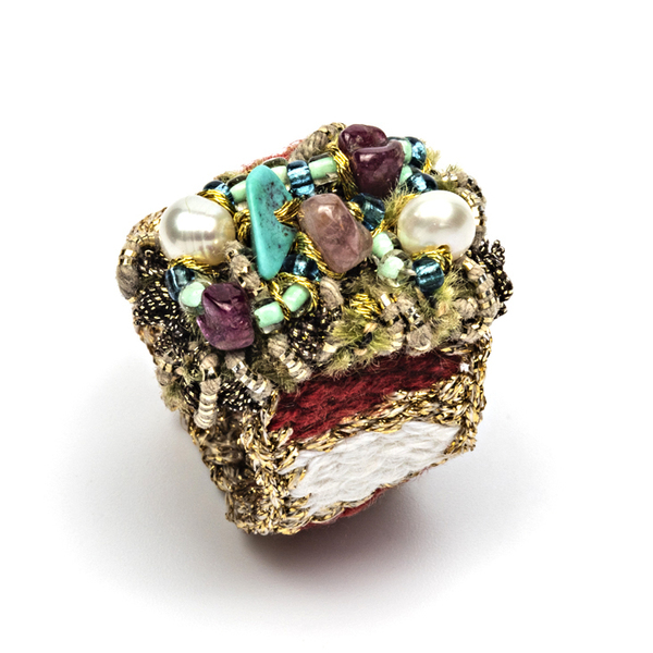 ATHINA MAILI - Υφαντό δαχτυλίδι με μαργαριτάρια - ethnic, boho, χειροποίητα, μαργαριτάρι - 3