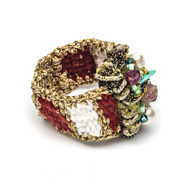 ATHINA MAILI - Υφαντό δαχτυλίδι με μαργαριτάρια - ethnic, boho, χειροποίητα, μαργαριτάρι - 5