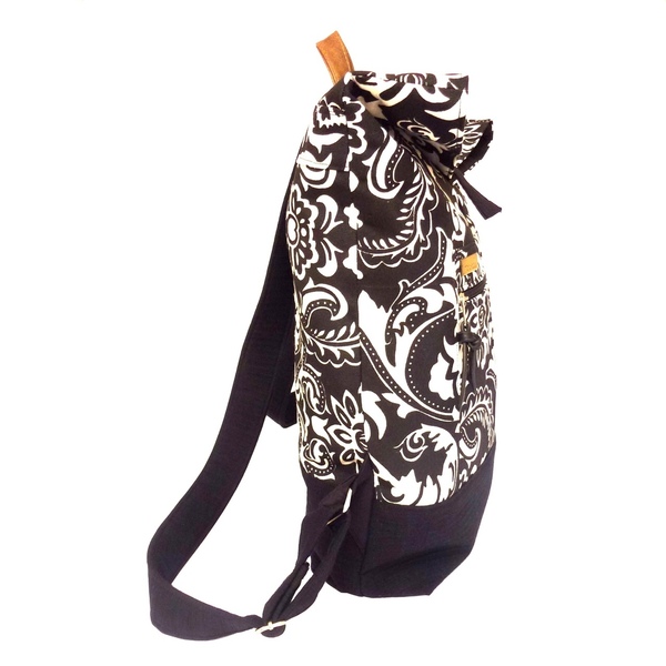 Ασπρόμαυρη Υφασμάτινη Τσάντα πλάτης - backpack - ύφασμα, πλάτης, χειροποίητα, all day - 4
