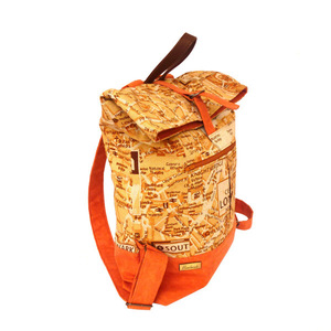 Πορτοκαλί υφασμάτινη τσάντα πλάτης - backpack - ύφασμα, πλάτης, χειροποίητα, all day - 3