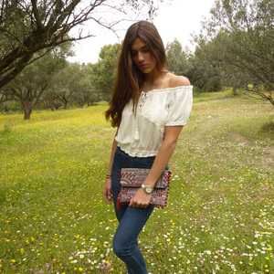 Τσάντα φάκελος boho με πον πον - φάκελοι, all day, boho, χειρός, πρωτότυπα δώρα, μικρές, φθηνές - 5