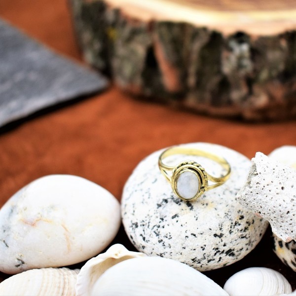 μπρούντζινο δαχτυλίδι με φεγγαρόπετρα - φεγγαρόπετρα, μπρούντζος - 3