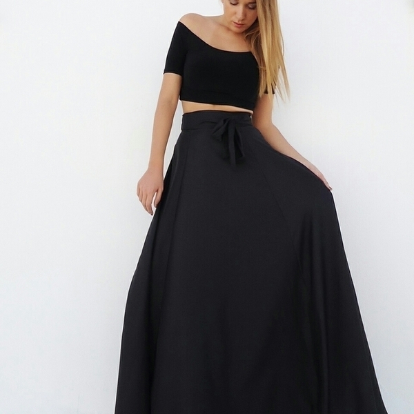 "Tinky" Maxi κλος φούστα σάπιο μήλο - Mέγεθος Large - chic, μονόχρωμες, minimal - 4