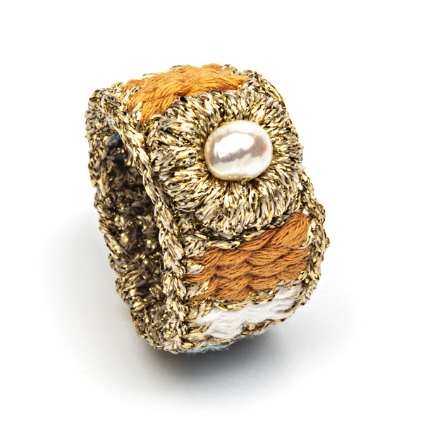 ATHINA MAILI - Πολύχρωμο υφαντό δαχτυλίδι με μαργαριτάρι - μαργαριτάρι, νήμα, boho - 2