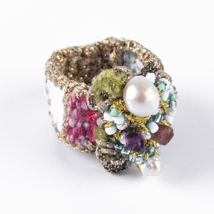 ATHINA MAILI - Υφαντό δαχτυλίδι με μαργαριτάρια, ημιπολύτιμα chips και χάντρες - ημιπολύτιμες πέτρες, ημιπολύτιμες πέτρες, μαργαριτάρι, υφαντά, boho - 3