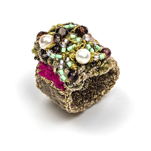 ATHINA MAILI - Υφαντό δαχτυλίδι με μαργαριτάρια και γυάλινες χάντρες - statement, χειροποίητα, υφαντά, boho - 4
