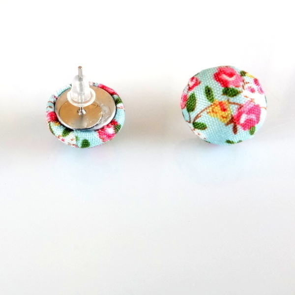 Υφασμάτινα Σκουλαρίκια Κουμπιά Λουλούδια - καρφωτά, μικρά, faux bijoux, φθηνά - 3