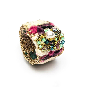 ATHINA MAILI - "SOFT CREAM" Υφαντό δαχτυλίδι - κεντητά, μαργαριτάρι, υφαντά, boho, ethnic