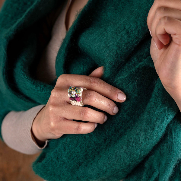 ATHINA MAILI - "SOFT CREAM" Υφαντό δαχτυλίδι - κεντητά, μαργαριτάρι, υφαντά, boho, ethnic - 2