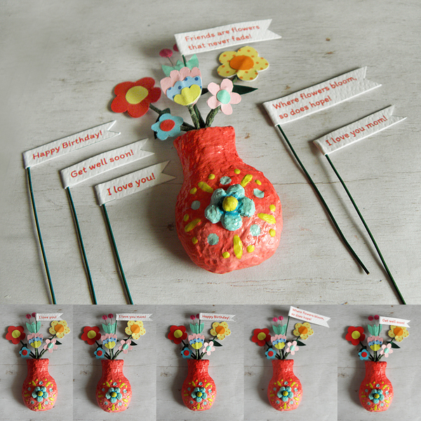 Μικρό χειροποίητο ροζ βάζο με λουλούδια, μαγνήτης - λουλούδια, δώρα γενεθλίων, δώρα για δασκάλες, μαγνητάκια ψυγείου - 5