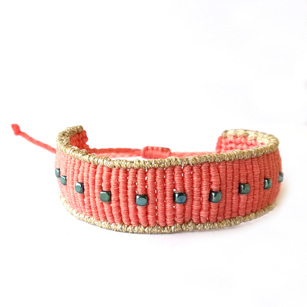 Coral - Gold summer bracelet!!!! - γυναικεία, αιματίτης, μακραμέ, αυξομειούμενα