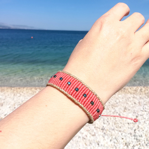 Coral - Gold summer bracelet!!!! - γυναικεία, αιματίτης, μακραμέ, αυξομειούμενα - 4