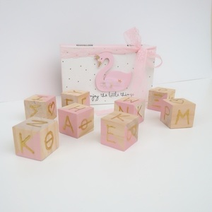 Ξύλινα Κυβάκια με Γράμματα - Αλφαβήτα ♥ σε Ξύλινο κουτί Κύκνος - κορίτσι, κύκνος, κύβος, επιτραπέζια, ξύλινα παιχνίδια - 2