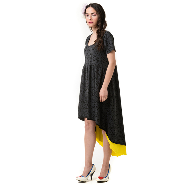 Φόρεμα Κοντό Μπροστά Μακρύ Πίσω με Print Αστεράκια - βαμβάκι, mini, πουά