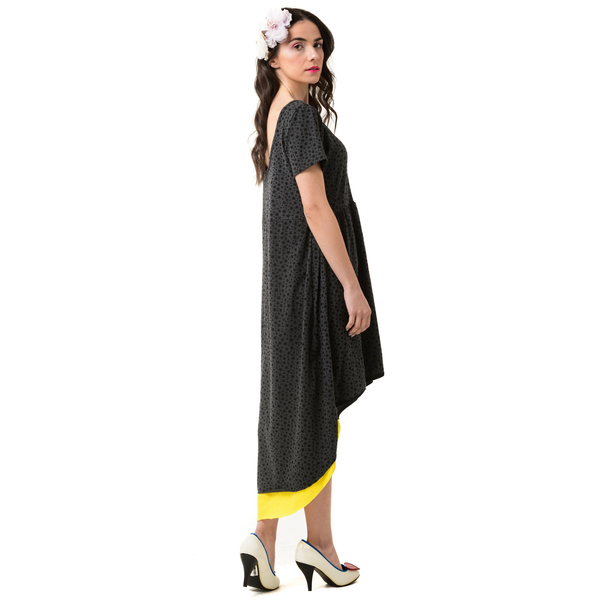 Φόρεμα Κοντό Μπροστά Μακρύ Πίσω με Print Αστεράκια - βαμβάκι, mini, πουά - 4