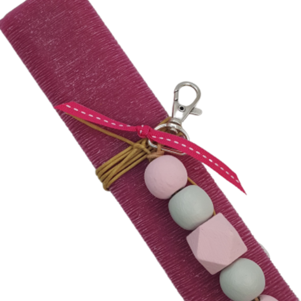 Γυναικεία πασχαλινή λαμπάδα μπρελοκ ξύλινες χάντρες ροζ - κορίτσι, λαμπάδες, για ενήλικες, για εφήβους - 2
