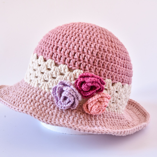Ροζ πλεκτό καλοκαιρινό καπέλο για κορίτσια - χειροποίητα, απαραίτητα καλοκαιρινά αξεσουάρ