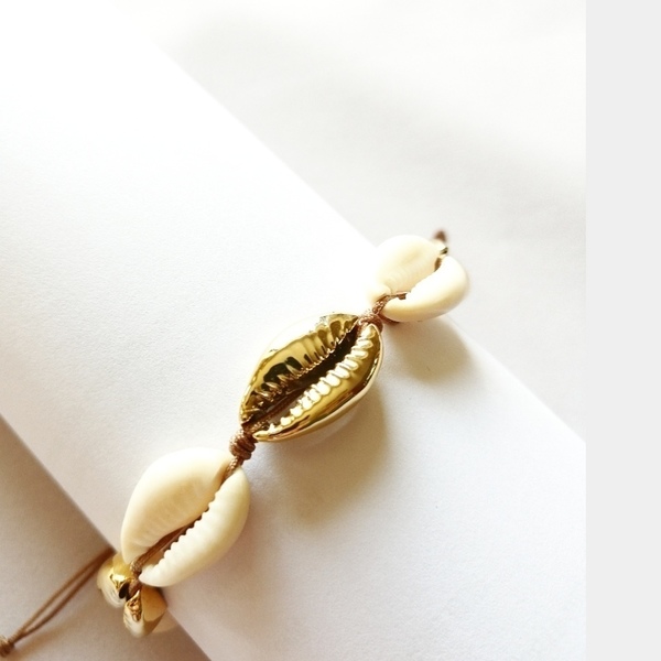 Seashell bracelet (2) - charms, κοχύλι, κορδόνια, boho, χεριού, αυξομειούμενα