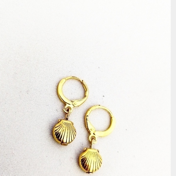 Seashell earrings (3) - επιχρυσωμένα, ορείχαλκος, κοχύλι, κρίκοι, boho