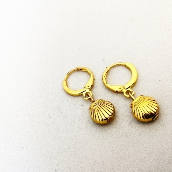 Seashell earrings (3) - επιχρυσωμένα, ορείχαλκος, κοχύλι, κρίκοι, boho - 2