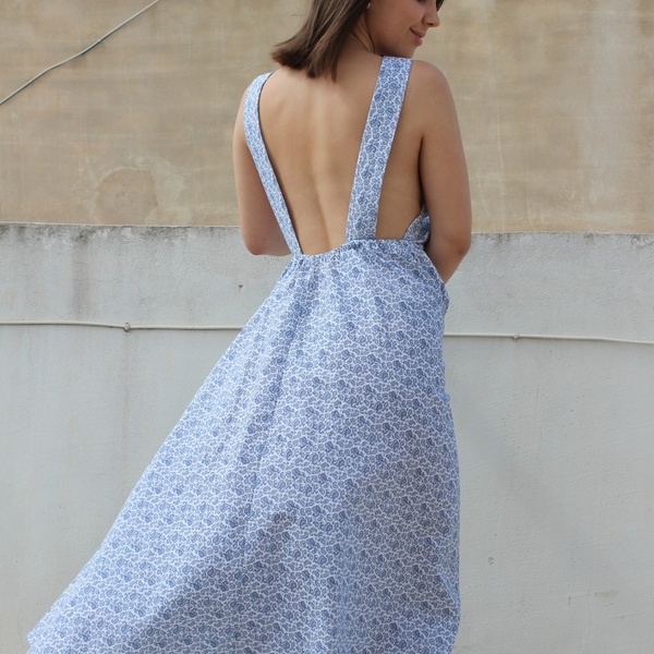Βαμβακερό φόρεμα με ανοιχτή πλάτη - βαμβάκι, αμάνικο - 3