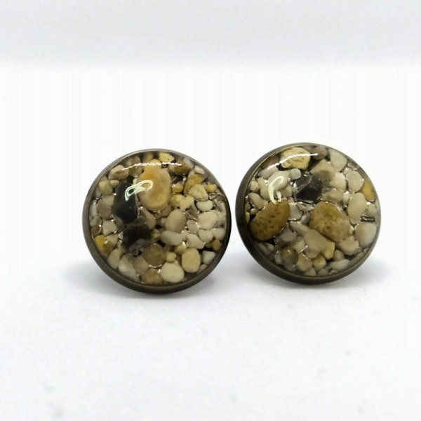 Καρφωτά σκουλαρίκια με βότσαλα - γυαλί, πέτρες, καρφωτά, μπρούντζος