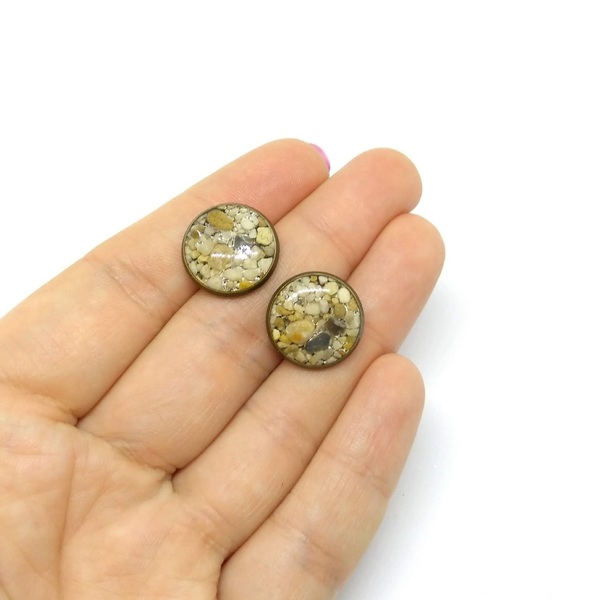 Καρφωτά σκουλαρίκια με βότσαλα - γυαλί, πέτρες, καρφωτά, μπρούντζος - 3