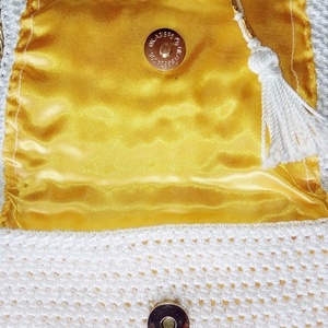 Καλοκαιρινό λευκό μικρό τσαντάκι με χρυσή αλυσίδα - γυναικεία, ώμου, δώρο, Black Friday, πλεκτές τσάντες, μικρές, φθηνές - 4