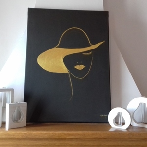 Πίνακας γυναίκα με καπέλο - πίνακες & κάδρα, πίνακες ζωγραφικής - 2