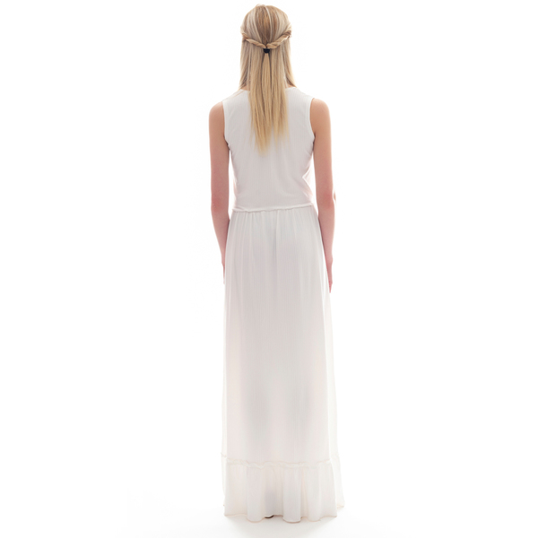 Λευκό μακρύ φόρεμα με βολάν - αμάνικο - 3