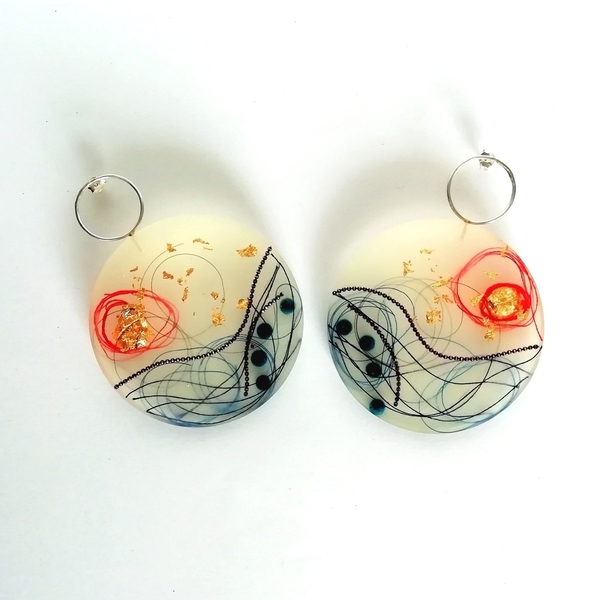 Σκουλαρίκια μεγάλα από ασήμι / Red Moon earrings - ασήμι, γυαλί, επιχρυσωμένα, boho, κρεμαστά